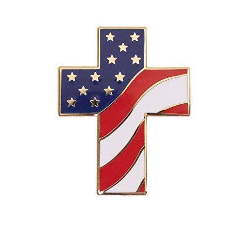 Mandujour Authentic Religious American Flag Lapel Pin Patriotic Cross Proudly Designed in USA Free Luxurious Gift Box - Mandujour
