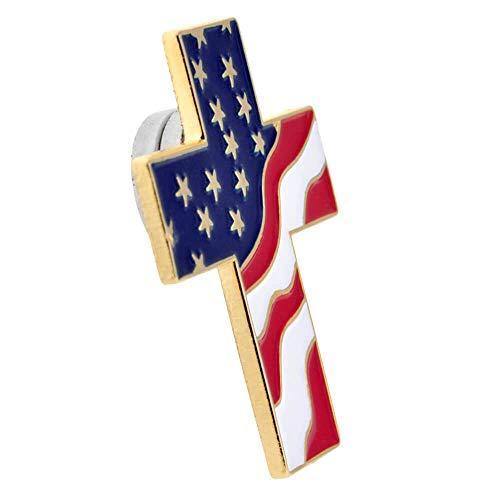 Mandujour Authentic Religious American Flag Lapel Pin Patriotic Cross Proudly Designed in USA Free Luxurious Gift Box - Mandujour