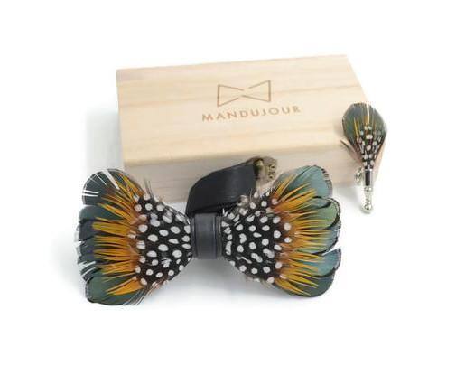 Multicolored Polka-dot Feather Bow Ties lapel Pin Set - - Mandujour