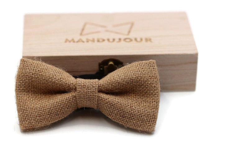 Natural Burlap Jute bow tie - Mandujour Handmade - Mandujour