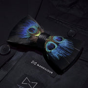Peacock Midnight Eye Feather Bow Tie & Lapel pin set - Mandujour