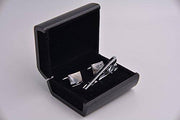 Pierre Chrome and Silver Square Cuff-Links and Tie Clip Set - Mandujour