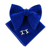 Pre-Tied Oversized Velvet Bow Tie Cufflinks & Pocket Square Combo Set perfect gift - Mandujour