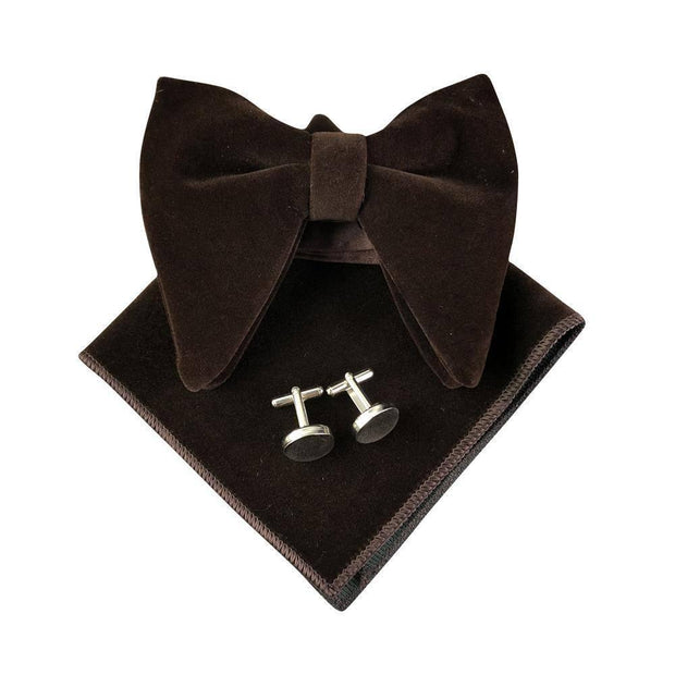 Pre-Tied Oversized Velvet Bow Tie Cufflinks & Pocket Square Combo Set perfect gift - Mandujour