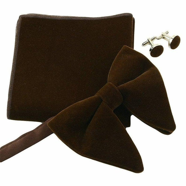 Pre-Tied Oversized Velvet Bow Tie Cufflinks & Pocket Square Combo Set perfect gift - Mandujour