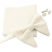 Pre-Tied Oversized Velvet Bow Tie Cufflinks & Pocket Square Combo Set perfect gift - Mandujour