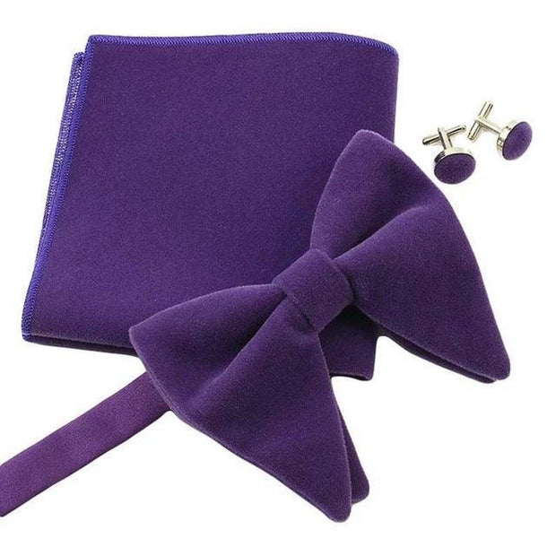 Pre-Tied Oversized Velvet Bow Tie Cufflinks & Pocket Square Combo Set perfect gift - Mandujour