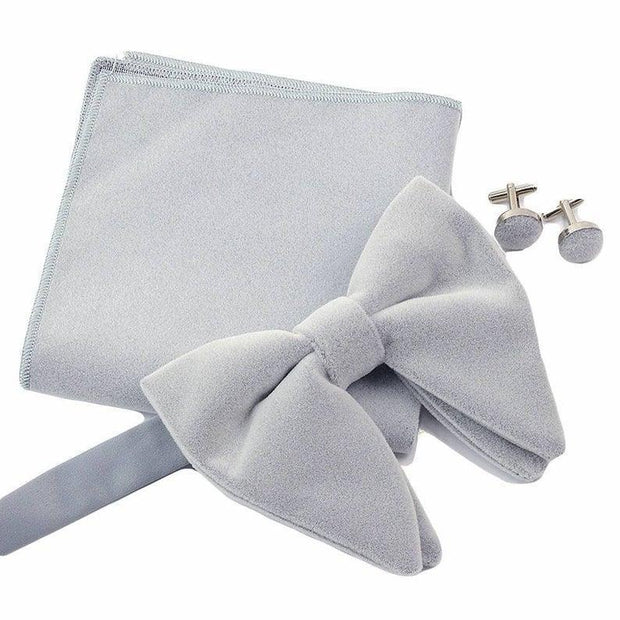 Pre-Tied Oversized Velvet Bow Tie Cufflinks & Pocket Square Combo Set perfect gift - Mandujour
