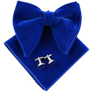 Pre-Tied Oversized Velvet Bow Tie Cufflinks & Pocket Square Combo Set perfect gift - Mandujour