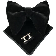 Pre-Tied Oversized Velvet Bow Tie Cufflinks & Pocket Square Combo Set perfect gift - Mandujour