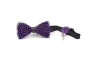 Purple and black Feather Bow tie & lapel pin set - Mandujour Handmade bow ties - Mandujour