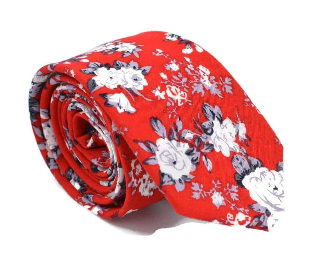 Red Wildflower Flower Floral Tie - Mandujour