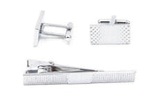 Steve Chrome Rectangle Cuff-Links and Tie Clip Set - Mandujour