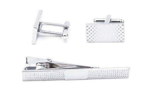 Steve Chrome Rectangle Cuff-Links and Tie Clip Set - Mandujour