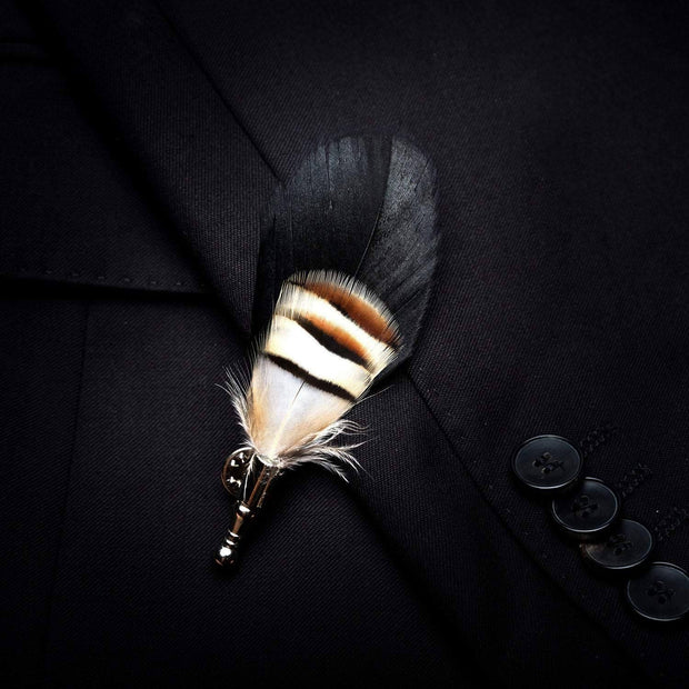 Turkey Black and Brown Feather Bow Tie & Lapel  Set - Mandujour handmade - Mandujour