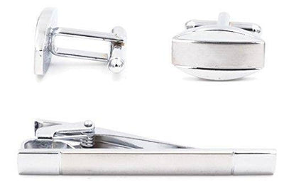 William Chrome and Oval Cuff-Links and Tie Clip Set - Mandujour