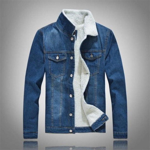 Winter Men's Casual Denim Jacket Plus Velvet Warm Cotton Coat - Mandujour
