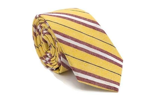 Yellow and Burgundy Striped Cotton Necktie - Mandujour
